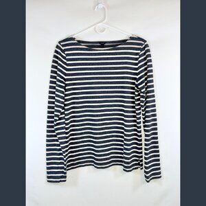 J.Crew Grey and White Striped Long Sleeve Cotton Top - Size 8
